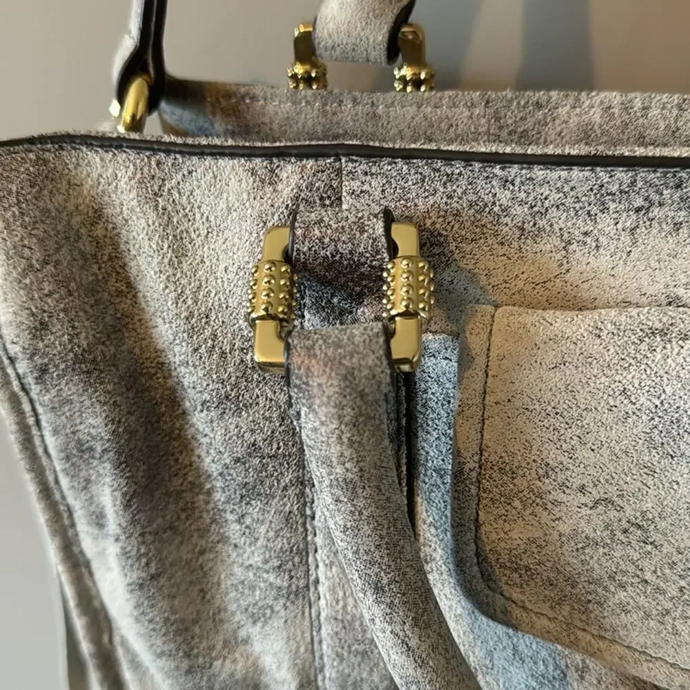 AIMEE KESTENBERG GRAY/ IRIDESCENT ROSE GOLD HESTON SATCHEL W/ GOLD HARDWARE - Picture 8 of 16